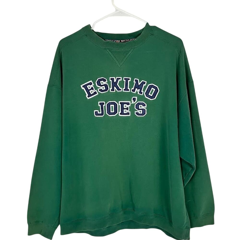 Vintage Eskimo Joes Sweatshirt Stillwater OK Revese Weave Green Distressed XL